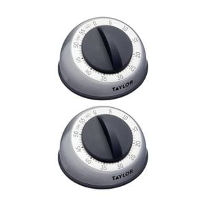2pk Taylor Pro Wind Up Dial Classic 60 Minute Kitchen Timer Stainless Steel