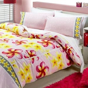 Bloomington 225TC Polyester Cotton Floating Frangipani Soft Pink Quilt Cover Set King 245 x 210 cm