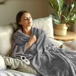 Advwin Electric Heated Throw Blanket w/LED Display/ 6 Heat Levels/ 9 Timer Washable Grey