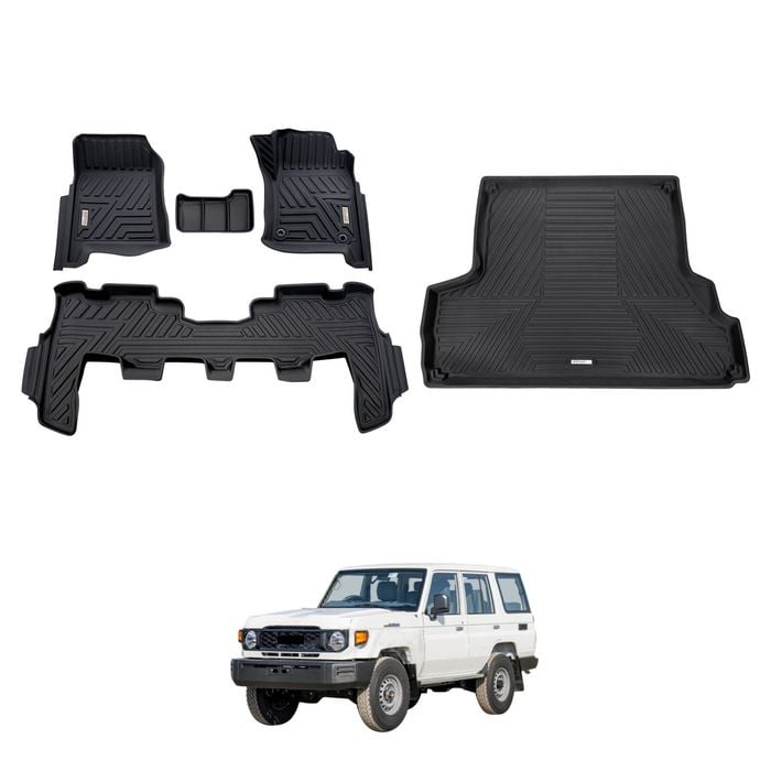 AUSGO Floor Mats & Boot Liner Set for Toyota Land Cruiser Landcruiser 76 LC76 2023-Onwards Car Floor Liners Cargo Mat