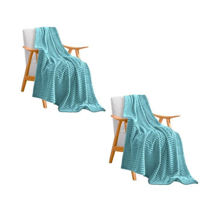 Soga 2x Sky Blue Striped Flannel Throw