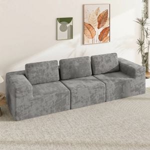 Advwin 265cm 3 Seater Sofa Chenille Compressed Sofa Modular Modular Foam Couch No Assembly Grey