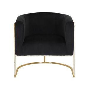 Arm Chair Black Velvet Stainless Steel Frame and Legs Golden Colour