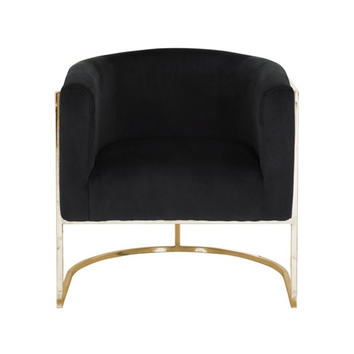 Arm Chair Black Velvet Stainless Steel Frame and Legs Golden Colour