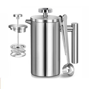 Catzon 1000ml French Press Coffee Maker Steel Tea Pot Plunger Measuring Spoon