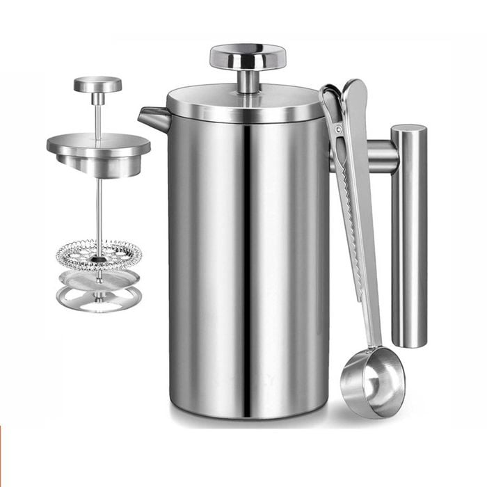 Catzon 1000ml French Press Coffee Maker Steel Tea Pot Plunger Measuring Spoon