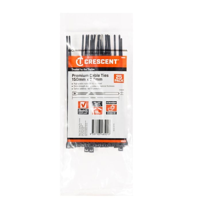 Crescent 150 x 3.6mm Black Cable Ties - 25 Pack