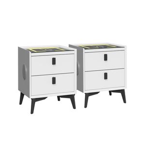 Oikiture Set Of 2 Smart Bedside Tables White