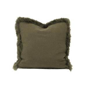 Naturally Sheepskins 45x45cm Green French Linen Cushion With Lambskin Trim (with Insert)