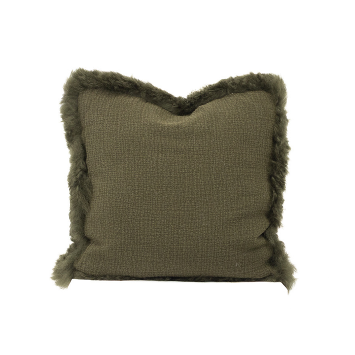 Naturally Sheepskins 45x45cm Green French Linen Cushion With Lambskin Trim (with Insert)