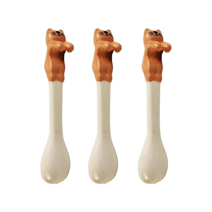 3pk Urban 12cm Novelty Cat Ceramic Hanging Spoon For Mug