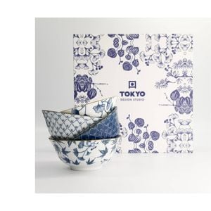 4pc Tokyo Design Porcelain Bowls Japanese Botanical Designs 15cm Gift Boxed
