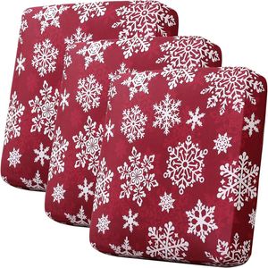 Smarcute 3 Seater Christmas Velvet Cushion Seat Covers for Sectional Sofa Couch Red Snowflakes