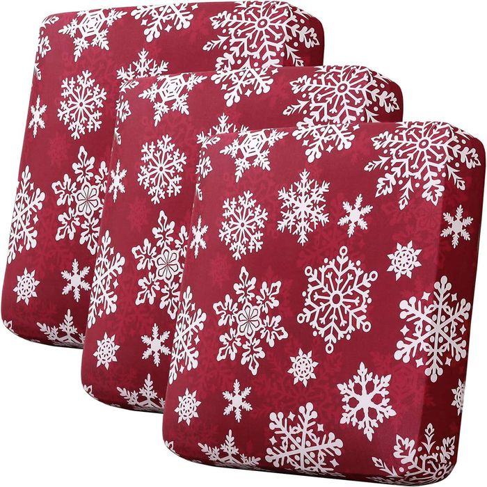 Smarcute 3 Seater Christmas Velvet Cushion Seat Covers for Sectional Sofa Couch Red Snowflakes