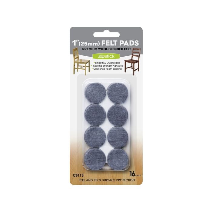 Slipstick 25mm Grey Round Premium Wool Blended Floor Protection Felt - 16 Pack