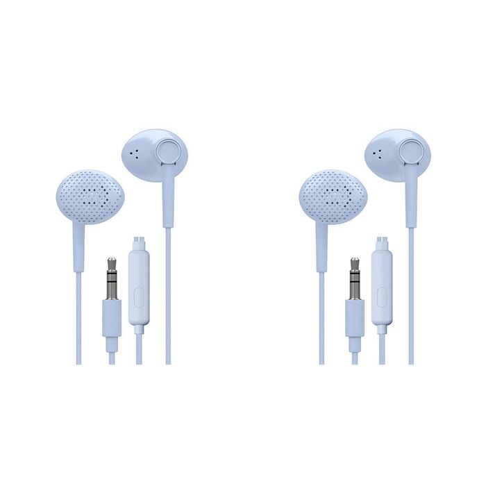 2PK Liquid Ears Everyday 3.5mm Wired Bud Earphones with Mic Blue