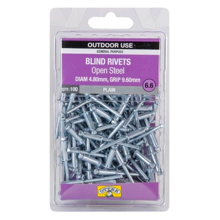 Otter 4.8 x 9.6mm Open Steel Blind Rivets - 100 Pack