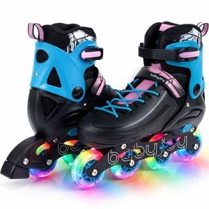 Costway 4-size Kid Roller Skates Inline Skating Shoes Lightup 7-9 Black