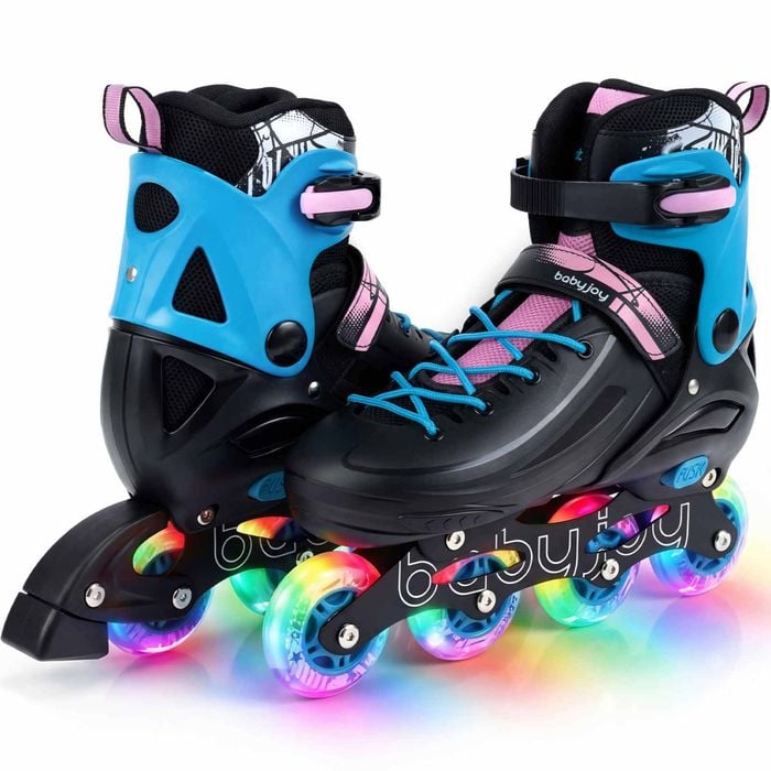 Costway 4-size Kid Roller Skates Inline Skating Shoes Lightup 7-9 Black