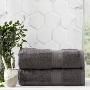 2x Renee Taylor Stella Bath Sheet/Towel 160cm Soft Bamboo Cotton 650GSM Charcoal