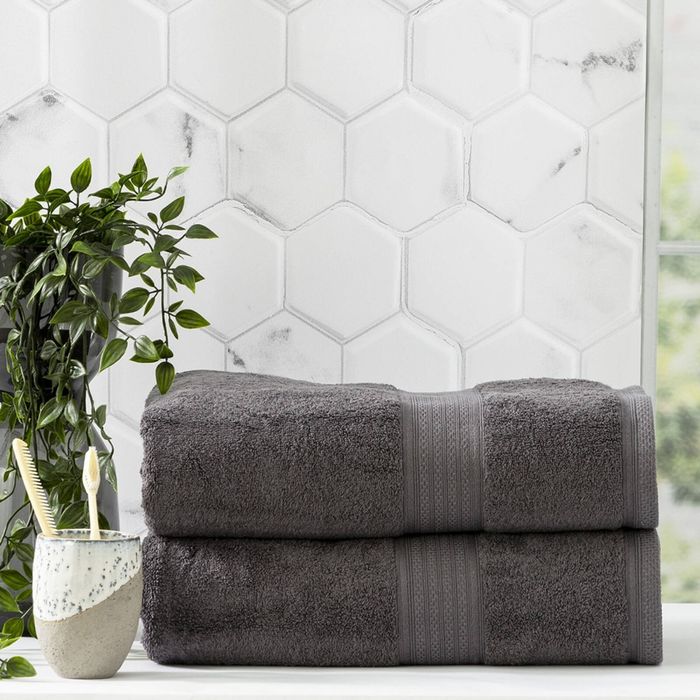 2x Renee Taylor Stella Bath Sheet/Towel 160cm Soft Bamboo Cotton 650GSM Charcoal