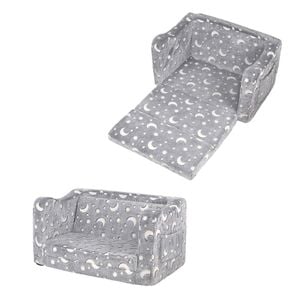 Ufurniture Kids Sofa 2 Seat Toddler Armchair Couch Children Fold out Play Couch Convertible Lounge Sofa Bed Grey