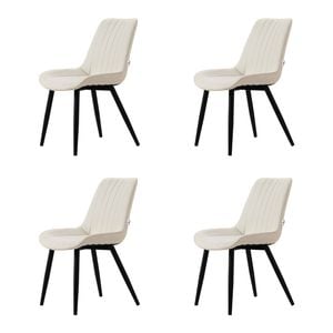 Familand Dining Chairs Set of 4 Padded Seat Kitchen Living Room Chair Leather in Cream
