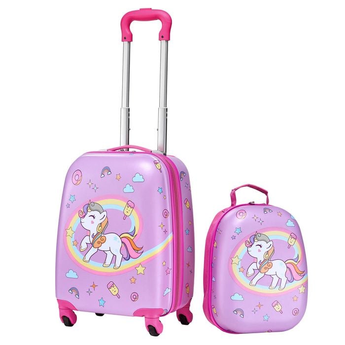 VEVOR Kids Luggage Set Pink 2 Piece with Hard-Shell Backpack for Airline Approved