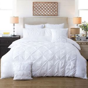 Fabric Fantastic Diamond Pintuck Super King Size White Quilt/doona/duvet Cover Set