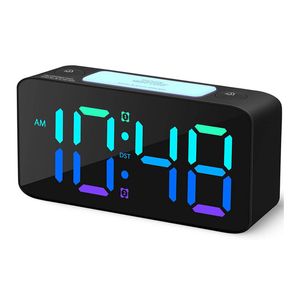 Catzon Super Loud Alarm Clock for Heavy Sleepers with 7 Color Light USB Charger-Black