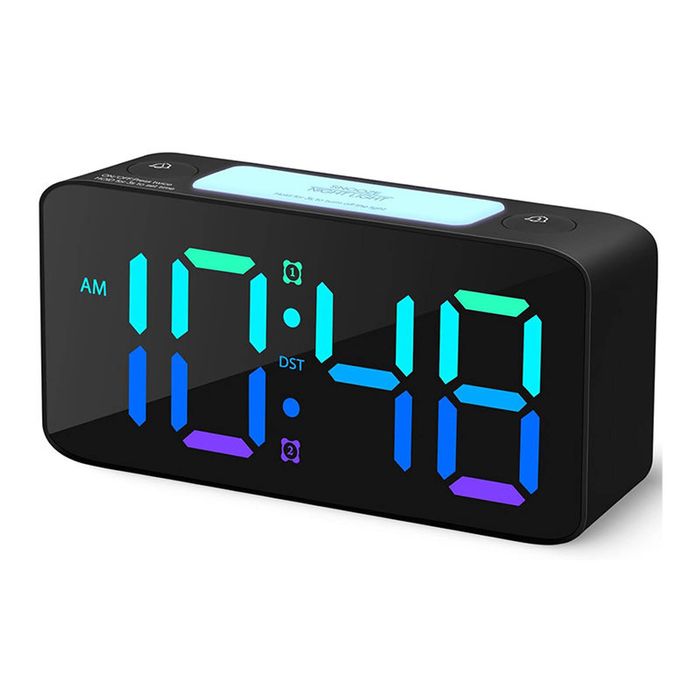 Catzon Super Loud Alarm Clock for Heavy Sleepers with 7 Color Light USB Charger-Black