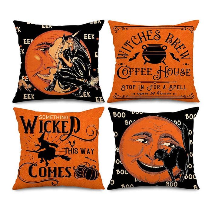 Catzon 4 Pcs Scary Throw Pillow Covers Linen Cushion Case for Decor 45X45cm
