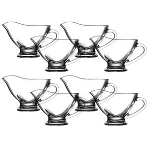 4x 2pc Pasabahce Basic Glass Sauce Boat Set Serving Cup Container w/Handle Clear