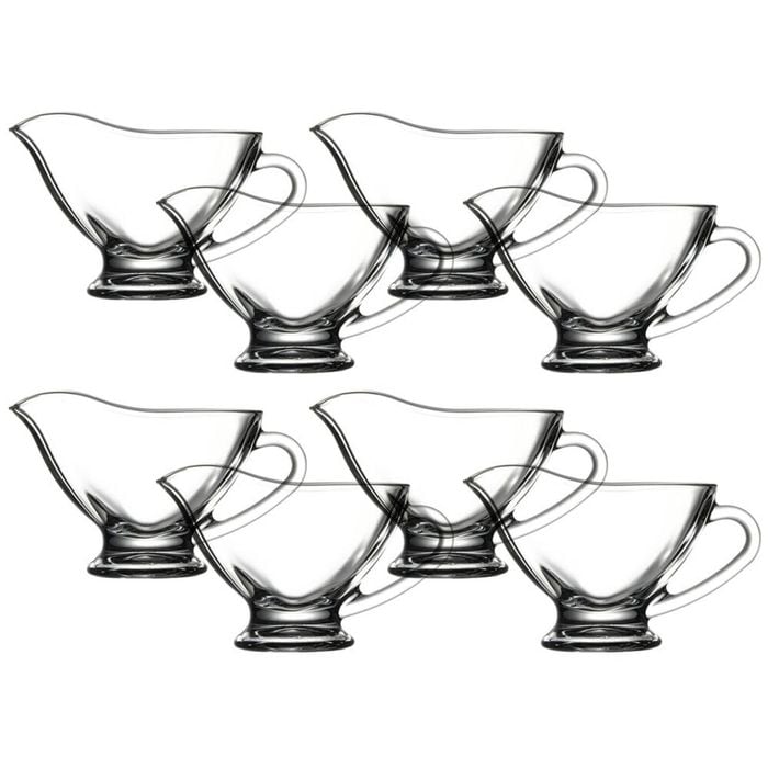 4x 2pc Pasabahce Basic Glass Sauce Boat Set Serving Cup Container w/Handle Clear