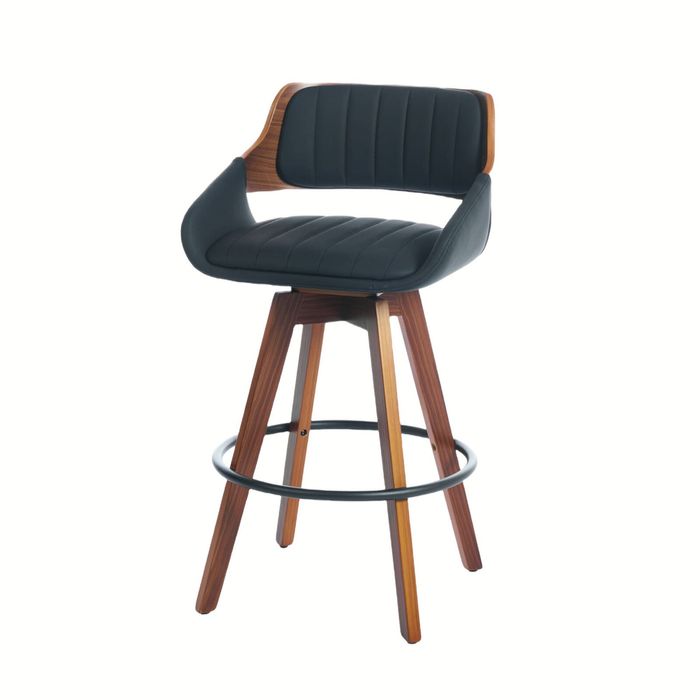 HOMFURN Counter Height Bar Stools Set of 2, Swivel Barstools with Walnut Craft, Faux Leather Upholstered Counter Stool, Black