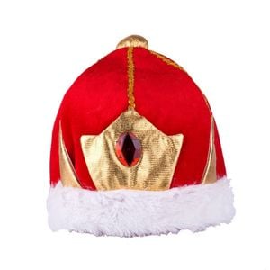 KING HAT Crown Costume Accessory Halloween Prince Party Dress Soft Gold/Red Cap - Red | One Size Fits Most | Polyester