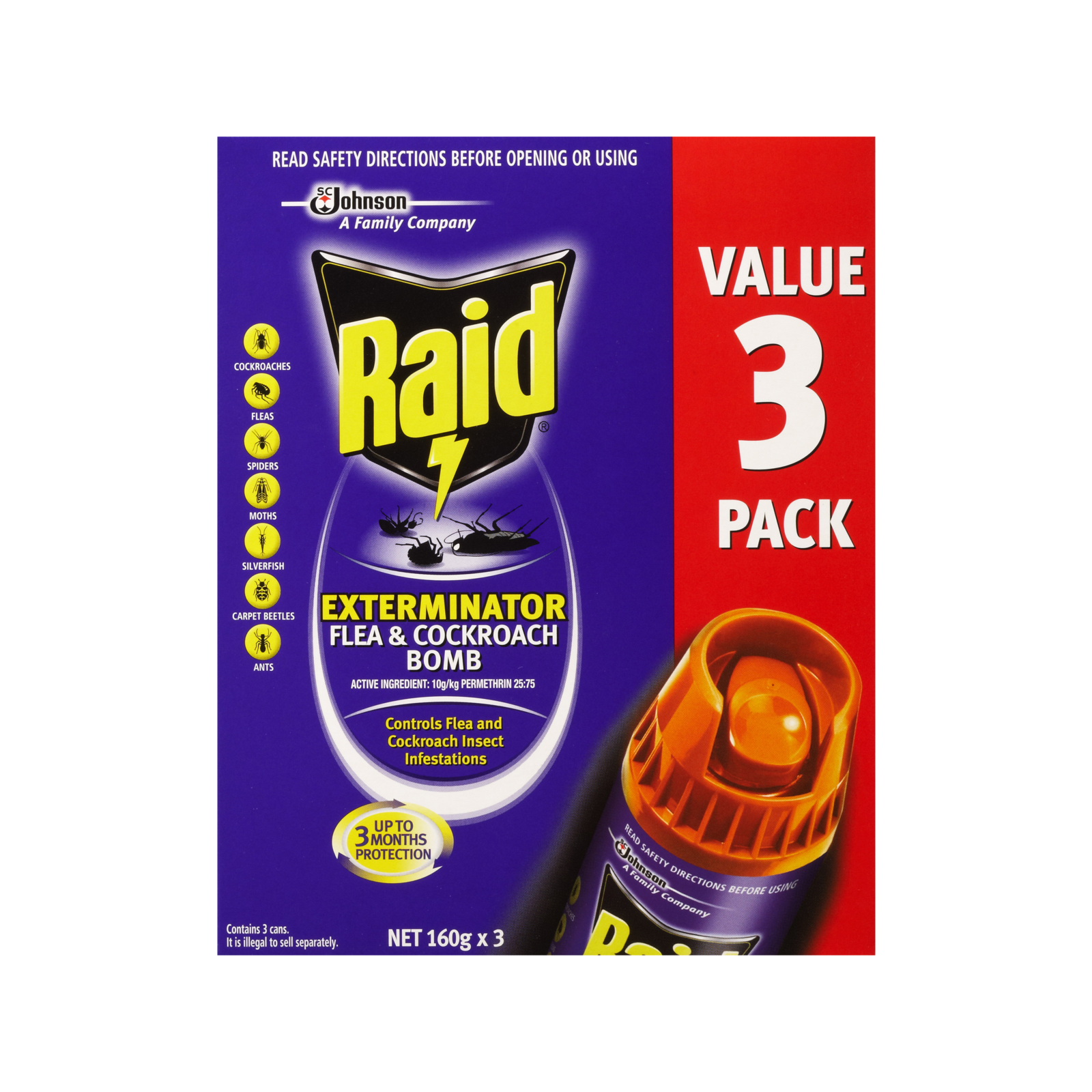 Raid 160g Exterminator Flea And Cockroach Bomb - 3 Pack - Bunnings ...