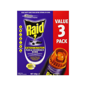 Raid 160g Exterminator Flea And Cockroach Bomb - 3 Pack 