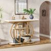 OAKORY 105cm Industrial Console Table with Gold Circular Metal Base and 4 Tier Shelves in White