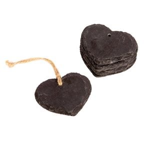 Nicola Spring 6x Slate Hanging Tags - Natural Rustic Kitchen Home Office Hanging Decoration Display Tag Labels Heart Design