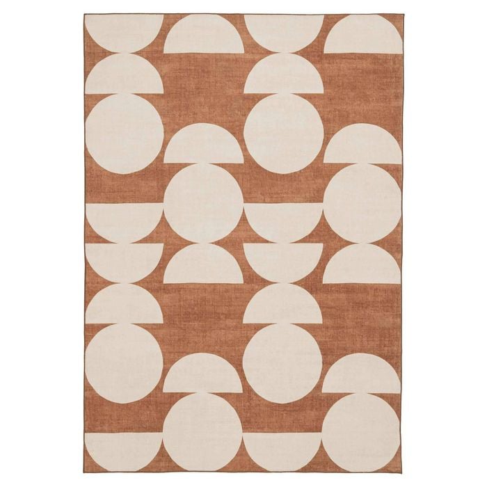 Loopsie-320cm X 230cm-balade Terracotta And Ivory Geometric Washable Rug