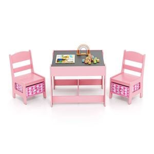 Costway Kids Table And Chairs Set Study Desk W/storage Box Pink
