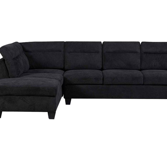 DS Delano Sectional Linen Sofa with Left Chaise - Black