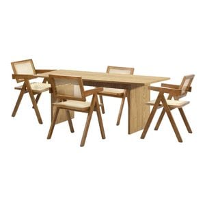 Oikiture 5PCS Dining sets 180cm Rectangular Table with Chairs Wooden Walnut