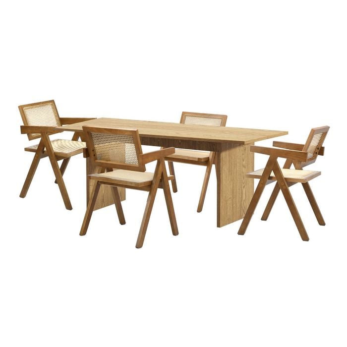 Oikiture 5PCS Dining sets 180cm Rectangular Table with Chairs Wooden Walnut