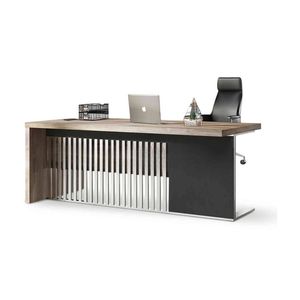 Modern Furniture AFTAN Executive Desk with Pedestal 180cm - Warm Oak & Black