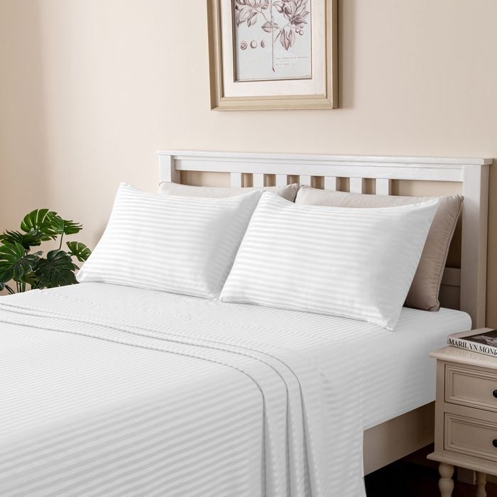 LINENOVA 1800TC Striped Microfibre Sheet Set-White Single