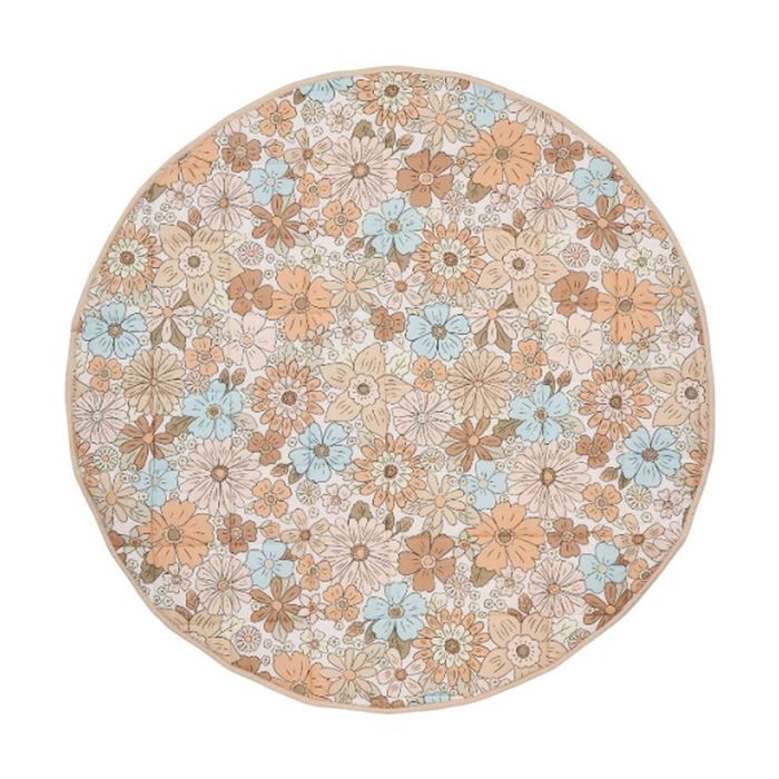 Linen House Kids 200gsm flower Garden reversible Play Mat Round Cotton 120cm