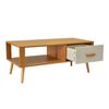 Homfurn Nordic Coffee Table – Scandinavian Style, White Sliding Drawer, Solid Pine Legs, 100cm, Natural & White