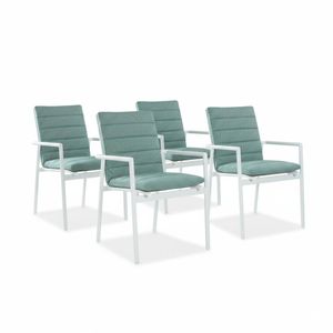 Astro 4pc Set Outdoor Dining Chair Aluminium Frame Textilene Seat White Green